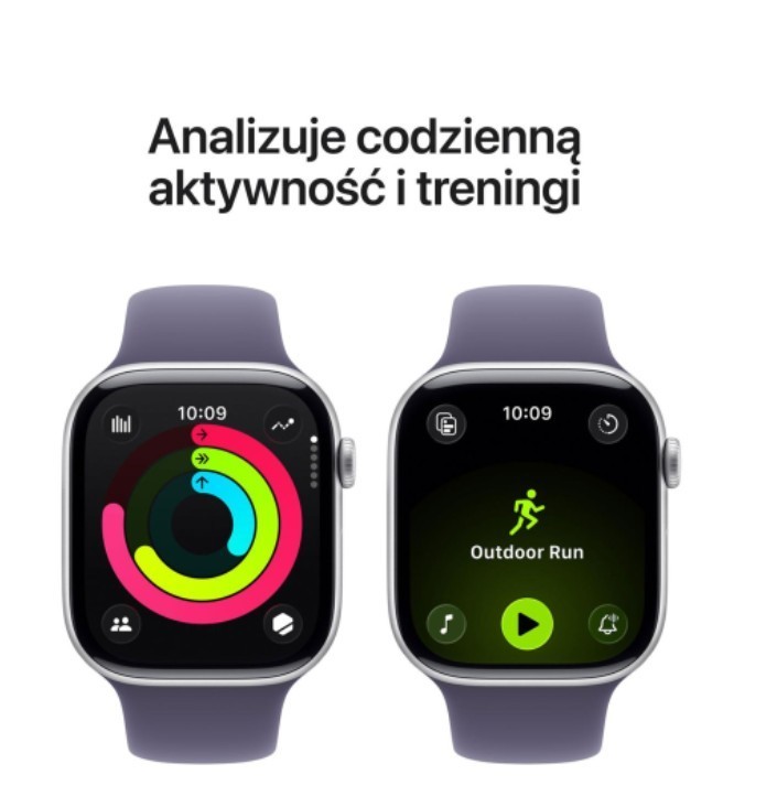 Apple Watch Series 11 GPS koperta 46 mm z aluminium w kolorze srebrnym, pasek sportowy w kolorze mlecznego fioletu - rozmiar S/M