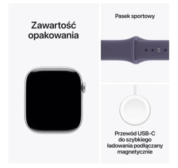 Apple Watch Series 11 GPS+Cellular koperta 46 mm z aluminium w kolorze srebrnym, pasek sportowy w kolorze mlecznego fioletu - rozmiar M/L