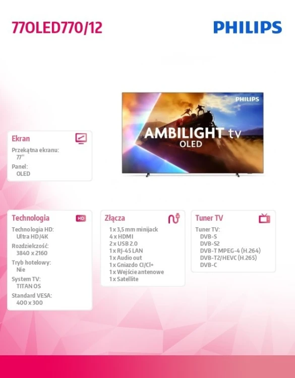 Philips Telewizor 77 cali OLED 77OLED770/12