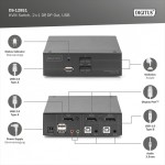 Digitus Przełącznik KVM, 2 portowy, 4K 60Hz, 2xDisplayPort IN, 1xDisplayPort OUT, 2xUSB, 2xAudio IN&OUT