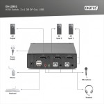 Digitus Przełącznik KVM, 2 portowy, 4K 60Hz, 2xDisplayPort IN, 1xDisplayPort OUT, 2xUSB, 2xAudio IN&OUT