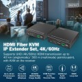 Digitus Przedłużacz (extender) światłowodowy HDMI 4K/60Hz z KVM USB 1.1 przez IP 1G lub do 40km/300m, max. 253 odbiorniki, HDMI Loop-Out, Audio - zest