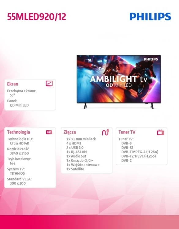 Philips Telewizor 55 cali MINI LED 55MLED920/12