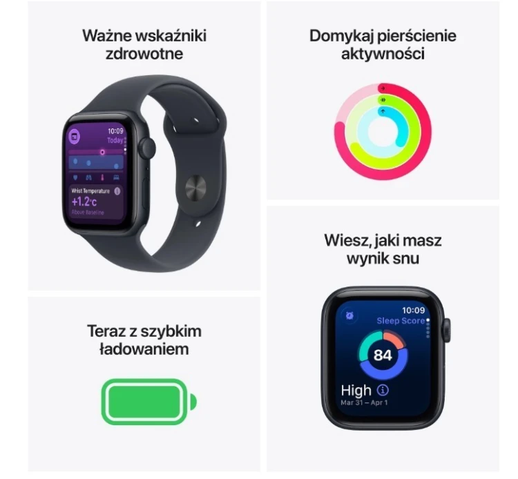 Apple Watch SE 3 GPS+Cellular koperta 40 mm z aluminium w kolorze księżycowej poświaty, pasek sportowy w kolorze księżycowej poświaty - rozmiar S/M