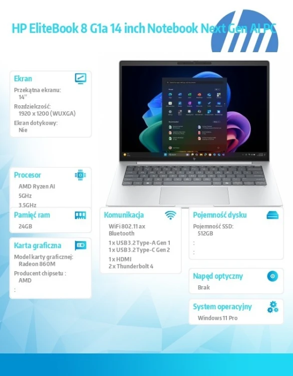 HP Inc. Notebook EliteBook 8 G1a Ryzen AI 7 PRO 350  512GB/24GB/W11P/14.0   C51GTET