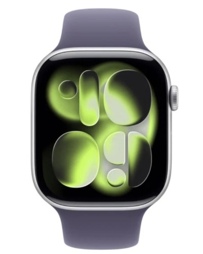 Apple Watch Series 11 GPS koperta 42 mm z aluminium w kolorze srebrnym, pasek sportowy w kolorze mlecznego fioletu - rozmiar S/M
