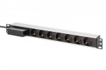 Digitus Listwa zasilająca PDU Rack 19" z wyłącznikiem nadprądowym Typ C 16A, 7 gniazd Schuko CEE 7/3 (45°), kabel 1,8m wtyk Unischuko CEE 7/7, 16A, al