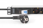 Digitus Listwa zasilająca PDU Rack 19" z wyłącznikiem nadprądowym Typ C 16A, 7 gniazd Schuko CEE 7/3 (45°), kabel 1,8m wtyk Unischuko CEE 7/7, 16A, al