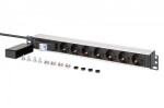 Digitus Listwa zasilająca PDU Rack 19" z wyłącznikiem nadprądowym Typ C 16A, 7 gniazd Schuko CEE 7/3 (45°), kabel 1,8m wtyk Unischuko CEE 7/7, 16A, al