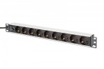Digitus Listwa zasilająca PDU Rack 19" z bezpiecznikiem przeciążeniowym, 9 gniazd Schuko CEE 7/3 (45°), kabel 2m wtyk IEC C14, 10A, aluminiowa