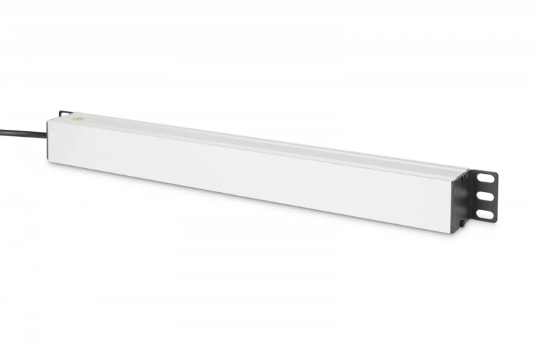 Digitus Listwa zasilająca PDU Rack 19" z bezpiecznikiem przeciążeniowym, 9 gniazd Schuko CEE 7/3 (45°), kabel 2m wtyk IEC C14, 10A, aluminiowa