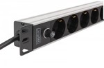 Digitus Listwa zasilająca PDU Rack 19" z bezpiecznikiem przeciążeniowym, 9 gniazd Schuko CEE 7/3 (45°), kabel 2m wtyk IEC C14, 10A, aluminiowa