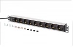 Digitus Listwa zasilająca PDU Rack 19" z bezpiecznikiem przeciążeniowym, 9 gniazd Schuko CEE 7/3 (45°), kabel 2m wtyk IEC C14, 10A, aluminiowa