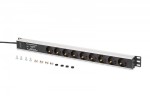 Digitus Listwa zasilająca PDU Rack (620mm) z zabezpieczeniem przeciwprzepięciowym + filtr EMI/RFI, 9 gniazd Schuko CEE 7/3 (45°), kabel 2m wtyk Unisch