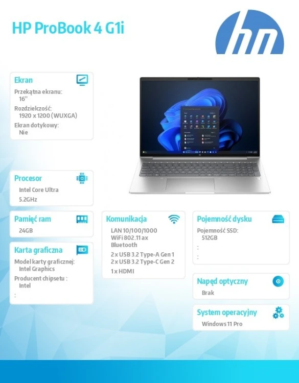 HP Inc. Notebook ProBook 4 G1i U7-255U 512GB/24GB/W11P/16cali   C51MTET