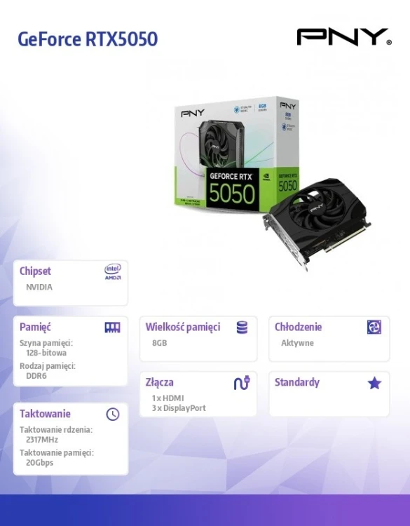 PNY Karta graficzna GeForce RTX 5050 8GB 1F VCG50508SFXPB1
