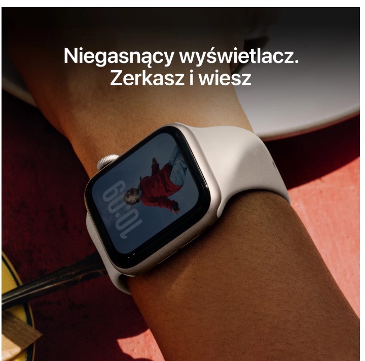 Apple Watch SE 3 GPS+Cellular koperta 44 mm z aluminium w kolorze księżycowej poświaty, pasek sportowy w kolorze księżycowej poświaty - rozmiar S/M