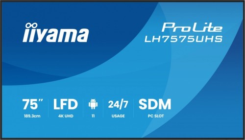 IIYAMA Monitor 75 cali LH7575UHS-B2AG,24/7,IPS,ANDROID.11,4K,  WiFi,         iiSignage2, FailOver, EShare, 24/7, full daisy chain