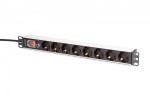 Digitus Listwa zasilająca PDU Rack 19" z zabezpieczeniem przeciążeniowym, 8 gniazd Schuko CEE 7/3 (45°), kabel 2m wtyk Unischuko, 16A, aluminiowa