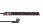 Digitus Listwa zasilająca PDU Rack 19" z zabezpieczeniem przeciążeniowym, 8 gniazd Schuko CEE 7/3 (45°), kabel 2m wtyk Unischuko, 16A, aluminiowa