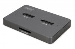 Digitus Stacja dokująca USB-C 3.2 Gen2 dla dysków SSD M.2 Duo NVMe oraz SATA (max. 2x 4 TB) z czytnikiem kart SD-Express 7.1 (max. 2 TB), czarna