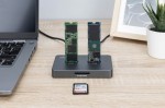 Digitus Stacja dokująca USB-C 3.2 Gen2 dla dysków SSD M.2 Duo NVMe oraz SATA (max. 2x 4 TB) z czytnikiem kart SD-Express 7.1 (max. 2 TB), czarna