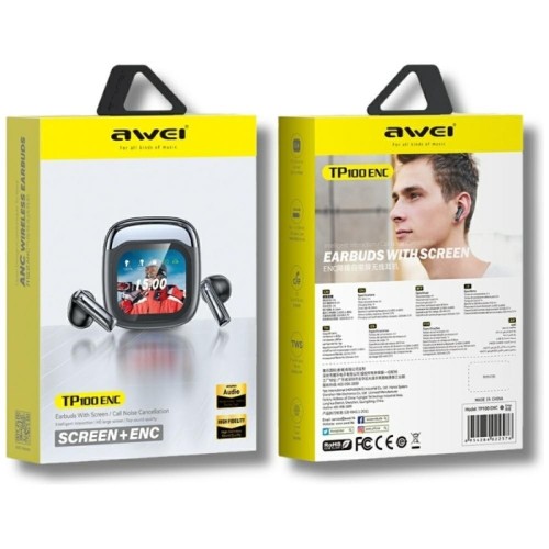 AWEI Słuchawki bluetooth ENC TP100 5.4 TWS LCD czarne