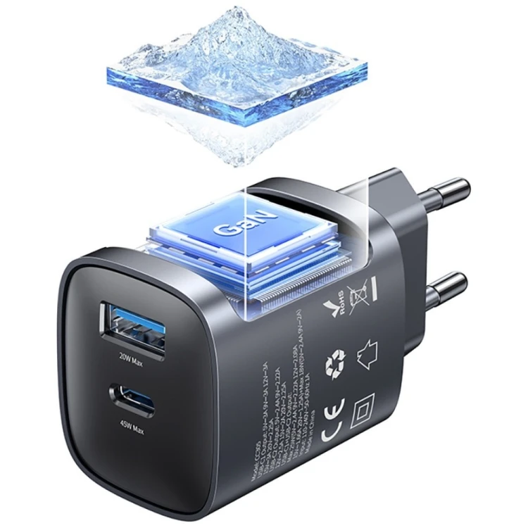USAMS Ładowarka sieciowa T66 45W GaN CC290 USB-A + USB-C Fast charge