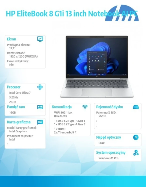 HP Inc. Notebook EliteBook 8 G1i U7-255U 512GB/16GB/W11P/13.3 C51LBET