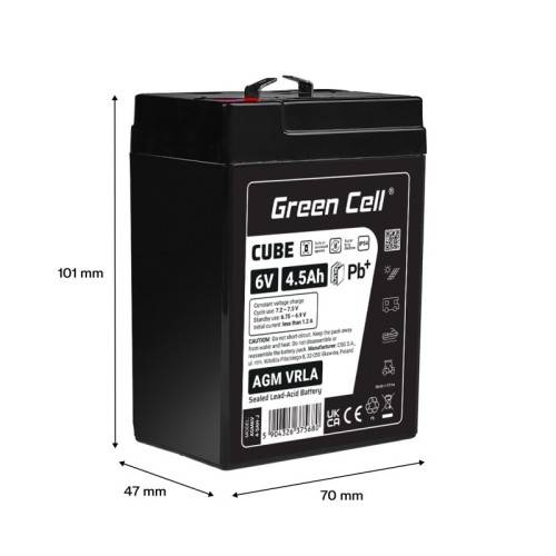 Green Cell Akumulator AGM VRLA 6V 4,5Ah IP54