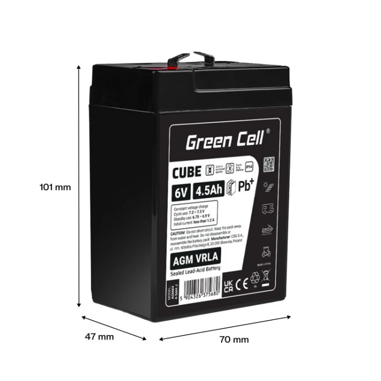 Green Cell Akumulator AGM VRLA 6V 4,5Ah IP54
