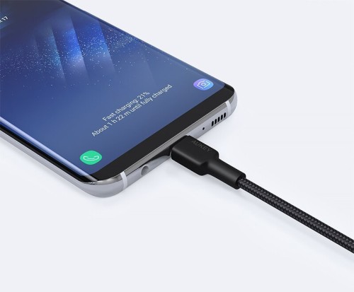 AUKEY CB-CA2 OEM kabel USB-C - USB-A 2m 60W PD 3A 20V FCP AFC nylonowy oplot czarny