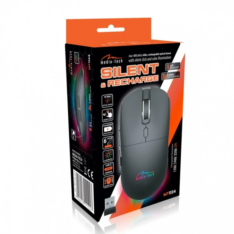 Media-Tech Bezprzewodowa mysz 2w1 (BT/RF)SILENT&RECHARGE