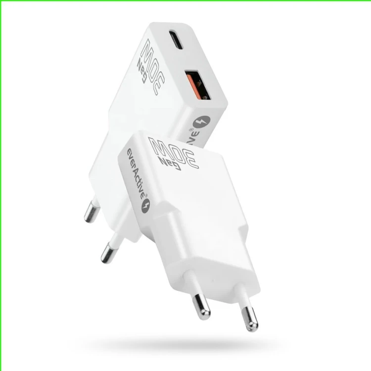 everActive Ładowarka sieciowa SUPER SLIM QC 3.0 30W 1XUSB 1XUSB-C biała SC-380Q