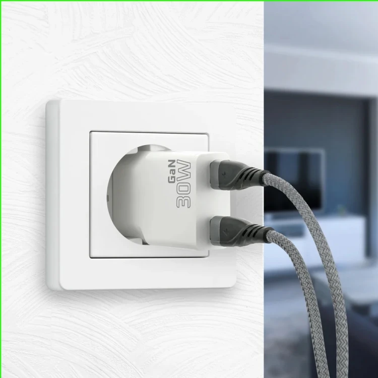 everActive Ładowarka sieciowa SUPER SLIM QC 4+ 30W 2XUSB-C biała SC-385Q
