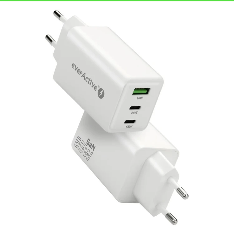 everActive Ładowarka sieciowa GAN QC 4+ 65W 1XUSB 2XUSB-C biała SC-655Q