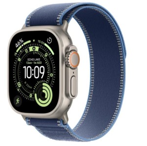 Apple Watch Ultra 3 GPS + Cellular, koperta 49 mm z tytanu w kolorze naturalnym, opaska Trail w kolorze niebieskim/jaskrawoniebieskim - rozmiar M/L