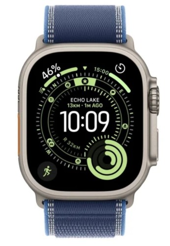Apple Watch Ultra 3 GPS + Cellular, koperta 49 mm z tytanu w kolorze naturalnym, opaska Trail w kolorze niebieskim/jaskrawoniebieskim - rozmiar M/L