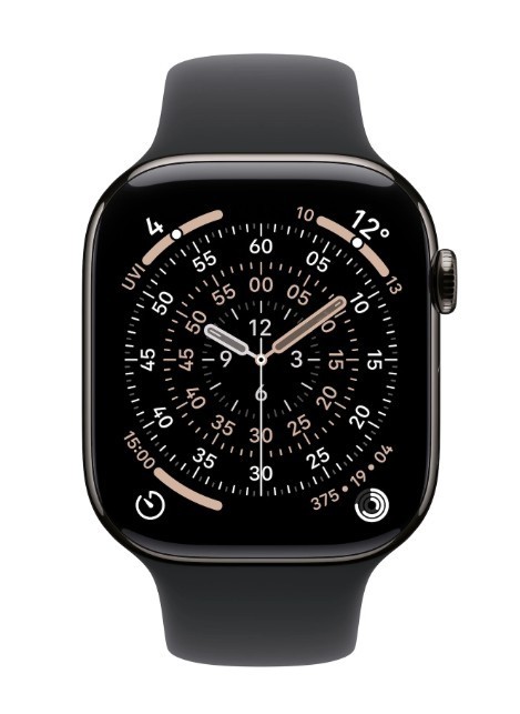 Apple Watch Series 11 GPS + Cellular, koperta 46 mm z tytanu w kolorze łupku, pasek sportowy w kolorze czarnym - rozmiar M/L
