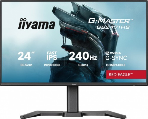 IIYAMA Monitor 23,8 cala GB2471HS-B1 Fast IPS,FHD,240Hz,2xHDMI,DP, 350cd, HAS(150) PIVOT, Adaptive G-SYNC - 1920 x 1080 @48-240Hz  DisplayPort Only