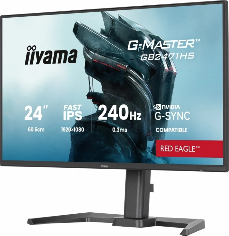 IIYAMA Monitor 23,8 cala GB2471HS-B1 Fast IPS,FHD,240Hz,2xHDMI,DP, 350cd, HAS(150) PIVOT, Adaptive G-SYNC - 1920 x 1080 @48-240Hz  DisplayPort Only