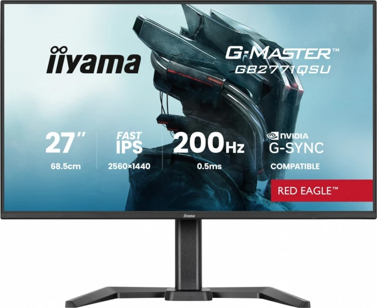 IIYAMA Monitor 27 cali GB2771QSU-B1 QHD,Fast IPS,200Hz,HAS (150) PIVOT,2xUSB 3.2,2xUSB C,0,5ms,2xHDMI,DP,350cd,Adaptive G-SYNC 1920x1080@48-240Hz DP o