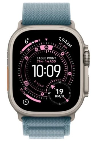 Apple Watch Ultra 3 GPS + Cellular koperta 49 mm z tytanu w kolorze naturalnym, opaska Alpine w kolorze jasnoniebieskim - rozmiar M
