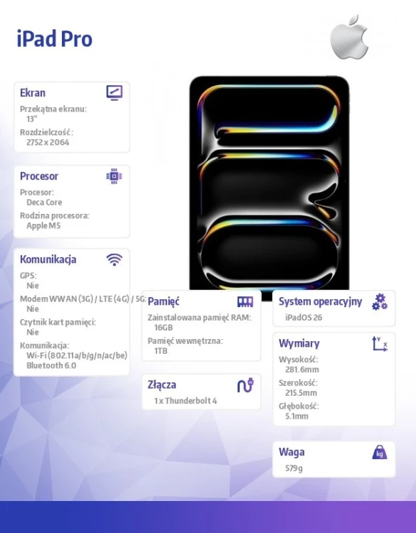 Apple iPad Pro 13-calowy Wi-Fi 1 TB ze szkłem o nanoteksturze - Gwiezdna czerń