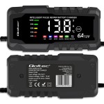 Qoltec Mikroprocesorowa ładowarka 12V 6A | Prostownik z funkcją naprawy do akumulatora AGM GEL LiFePO4 | LCD