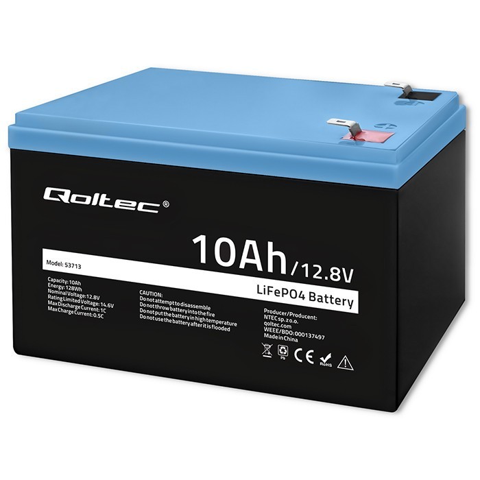 Qoltec Akumulator LiFePO4 litowo-żelazowo-fosforanowy | 12.8V | 10Ah |  128Wh | BMS