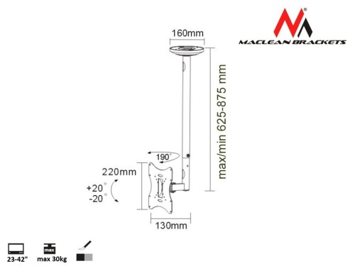 Maclean Uchwyt do telewizora sufitowy 23-42" 50 - 85 cm 30kg MC-504A B czarny TV