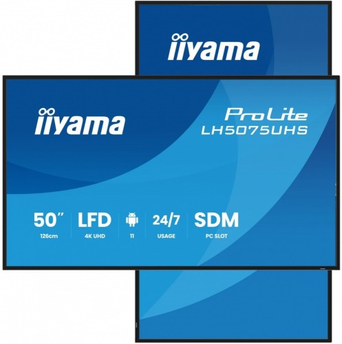 IIYAMA Monitor 50 cali LH5075UHS-B2AG,24/7,VA,ANDROID.11,4K,500cd,3xHDMI,DP, RJ45,2x10W,2xUSB,WiFi,4/32GB,24/7,A311D2, full daisy chain,