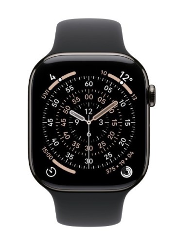 Apple Watch Series 11 GPS + Cellular, koperta 46 mm z tytanu w kolorze łupku, pasek sportowy w kolorze czarnym - rozmiar S/M