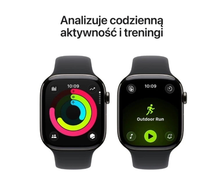 Apple Watch Series 11 GPS + Cellular, koperta 46 mm z tytanu w kolorze łupku, pasek sportowy w kolorze czarnym - rozmiar S/M